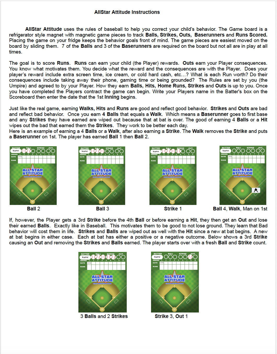 AllStar Attitude Child Behavior Game Kit Baseball Edition